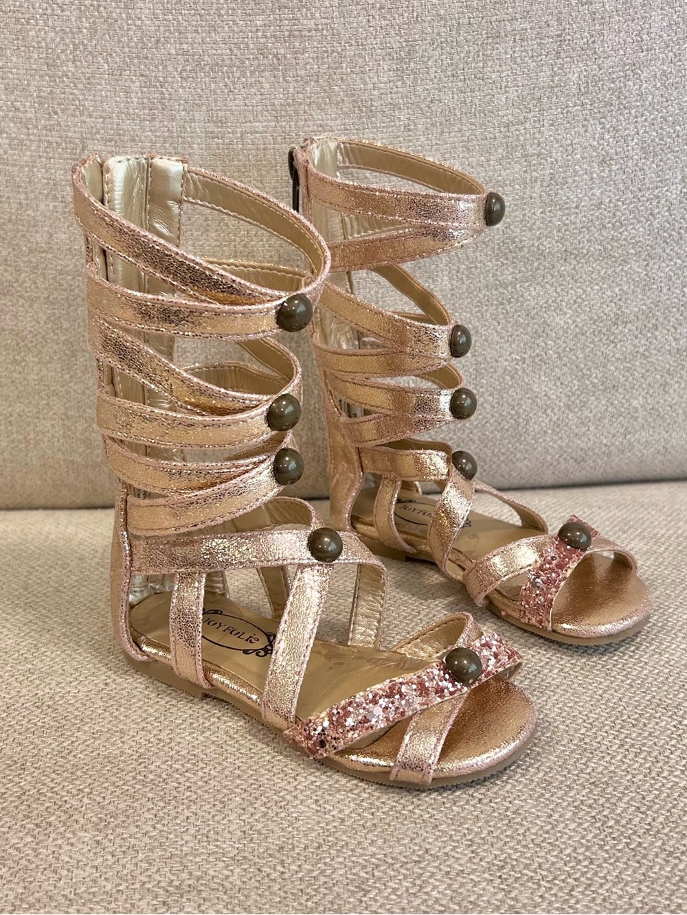 Joyfolie Size 7 Toddler Jenna Gladiator Girls Rose Gold Glitter Gladiator Sandal